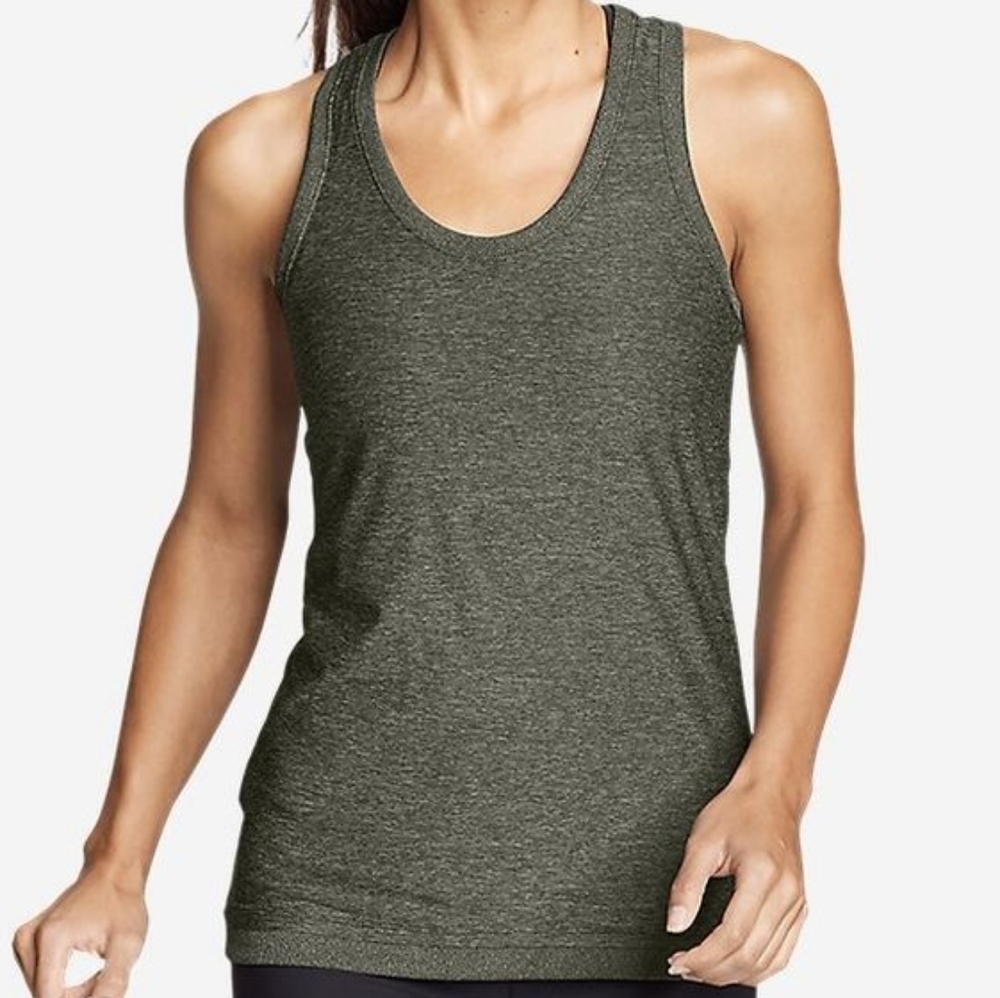 *NEW* Eddie Bauer Women's Infinity Ribtrim Racerback Tank, Green/Gray, Medium